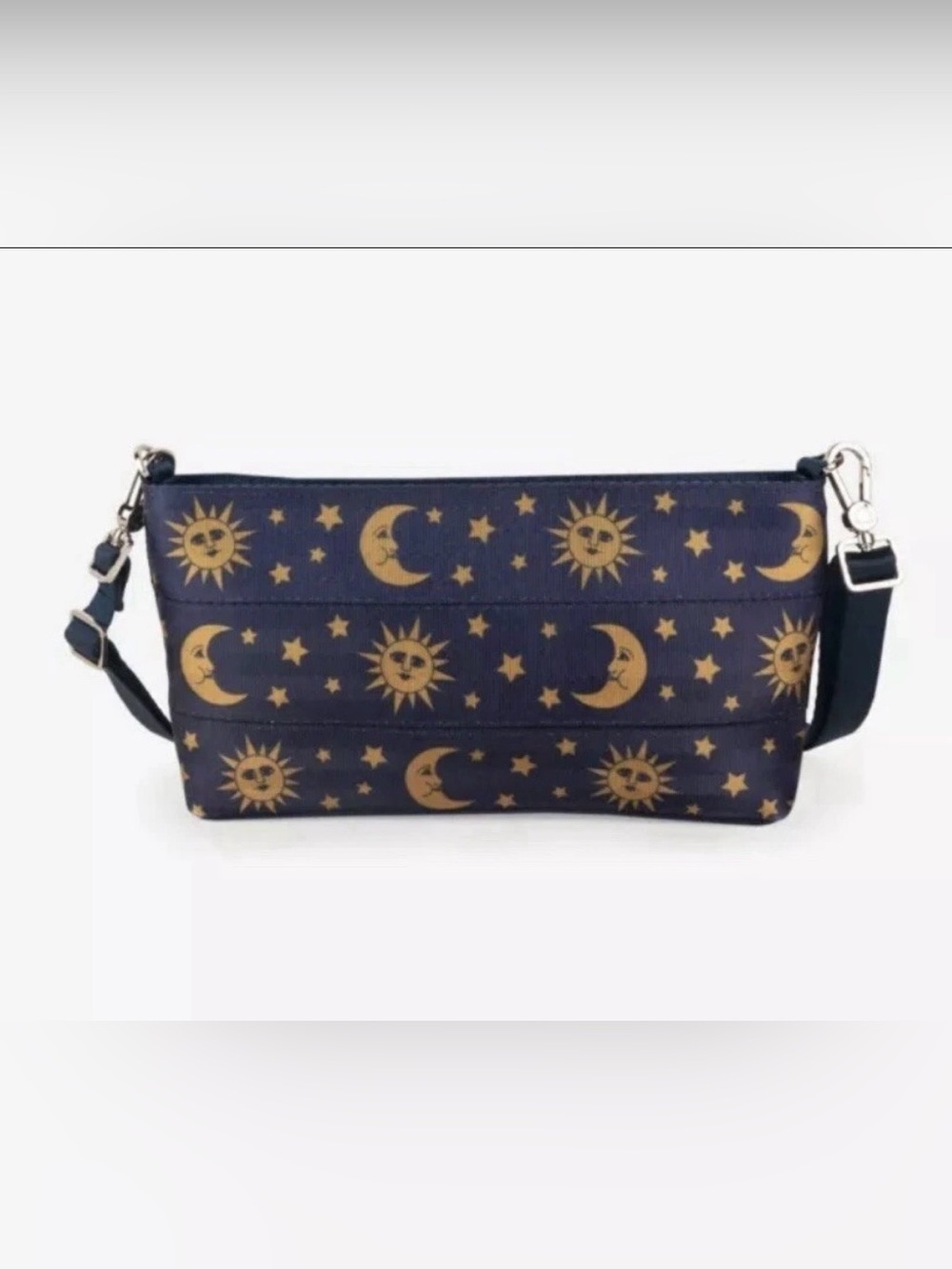 Harveys Celestial Bow Clutch Blackberry Stars Moon Seatbelt Bag NWT Sold Out